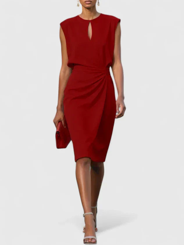 Scarlett - Chic Women's Wedding Guest Dress with Keyhole Neckline and Ruched Wrap Skirt