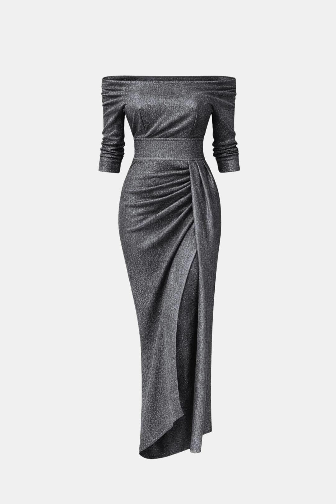 Sophia - Glam Women's Wedding Guest Dress with Off-Shoulder Neckline and Thigh Split