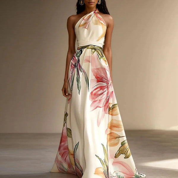 Amelia - Romantic Women's Wedding Guest Dress with Halter Neck and Tie Belt