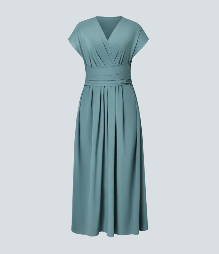Amelia - Flowy Women's Wedding Guest Dress with Wrap Bodice and Pleated Midi Skirt