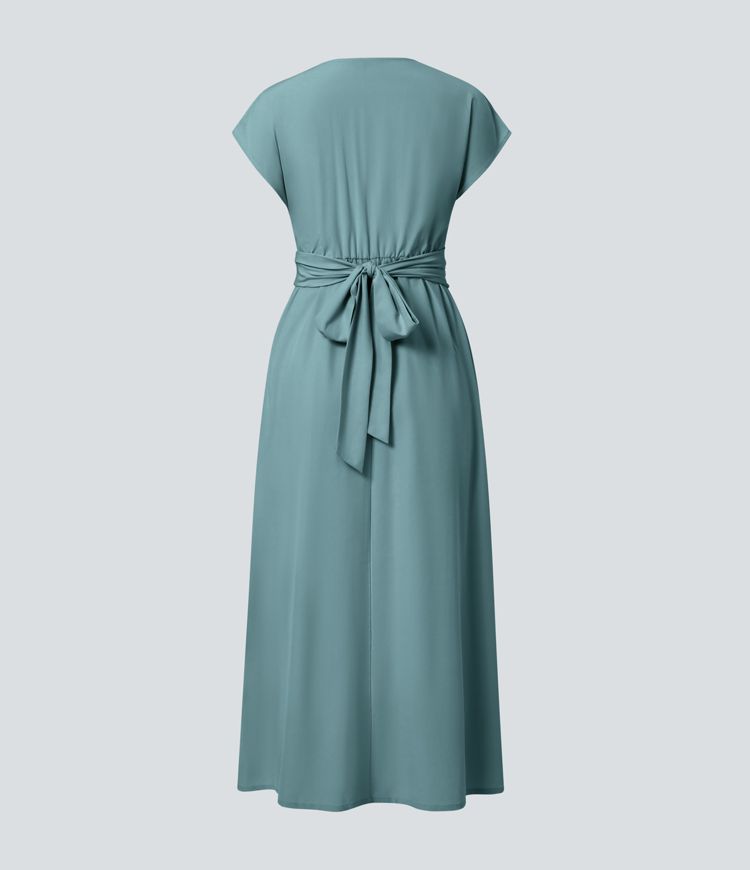 Amelia - Flowy Women's Wedding Guest Dress with Wrap Bodice and Pleated Midi Skirt