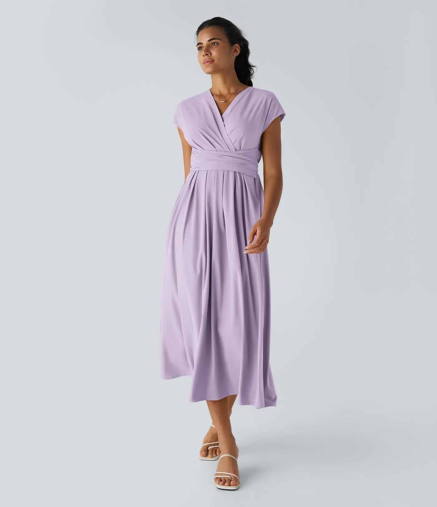Amelia - Flowy Women's Wedding Guest Dress with Wrap Bodice and Pleated Midi Skirt