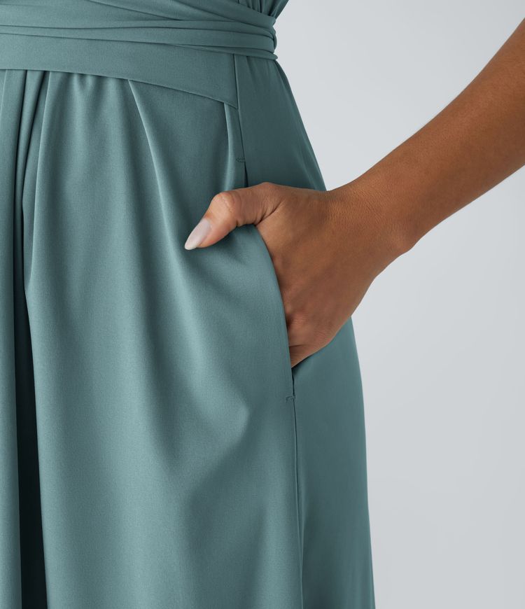 Amelia - Flowy Women's Wedding Guest Dress with Wrap Bodice and Pleated Midi Skirt