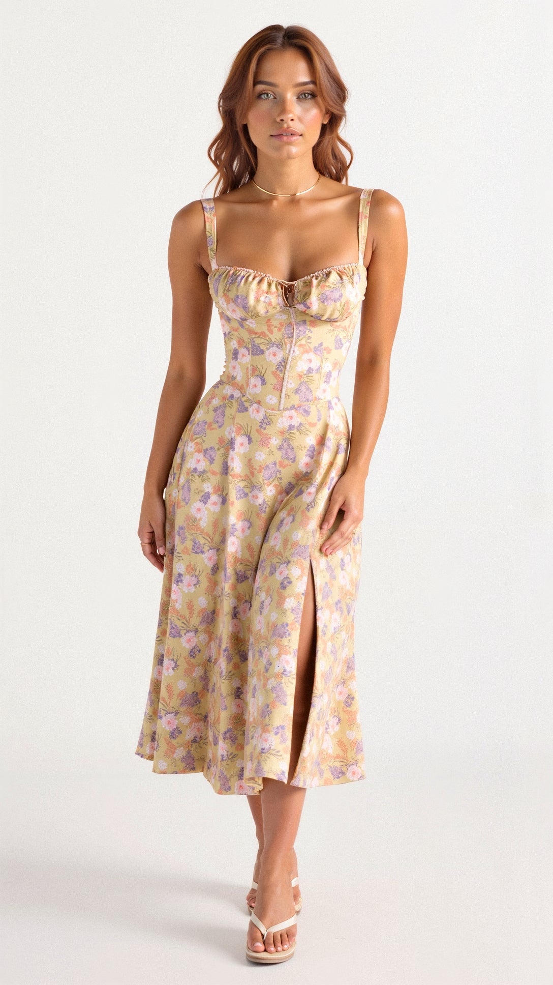Aurora - Romantic Women's Wedding Guest Dress with Sweetheart Neckline and Front Slit
