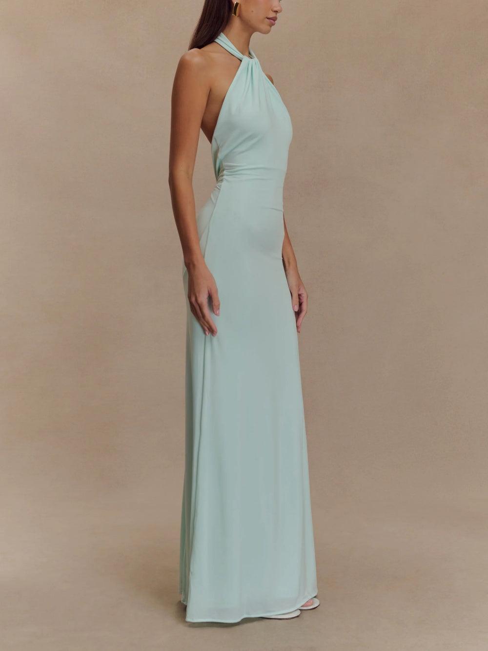 Ava - Elegant Women's Wedding Guest Dress with Halter Neck and Ruched Maxi Silhouette