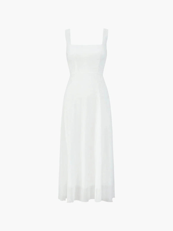 Charlotte - Elegant Women's Wedding Guest Dress with Square Neck and Flowy Midi Skirt