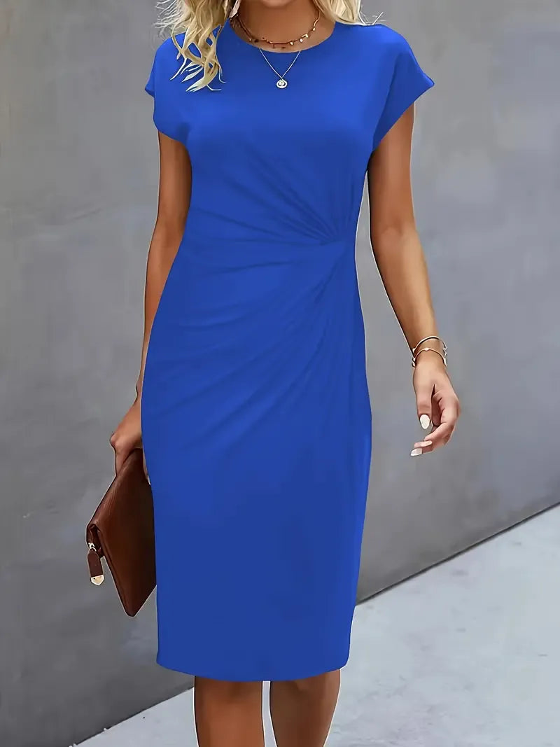 Charlotte - Elegant Women's Wedding Guest Dress with Ruched Waist and Cap Sleeves