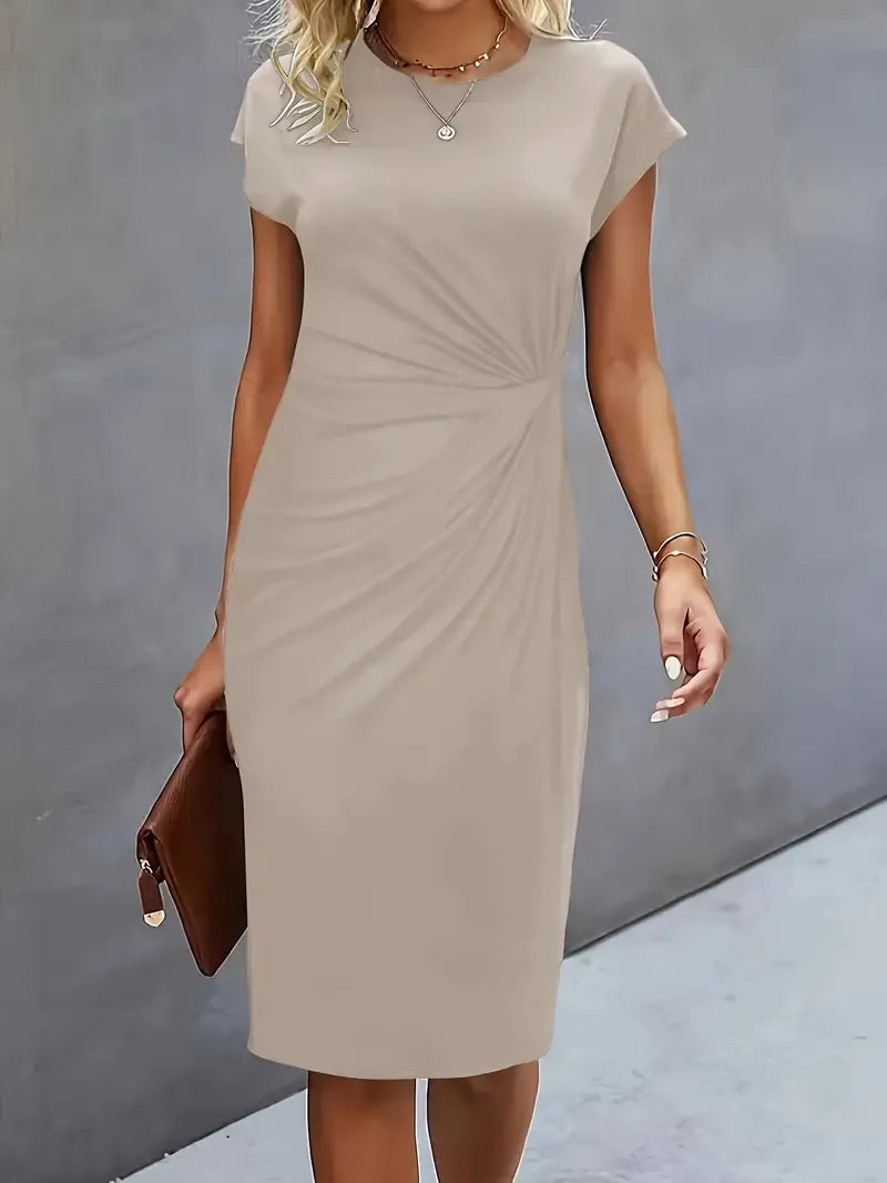 Charlotte - Elegant Women's Wedding Guest Dress with Ruched Waist and Cap Sleeves