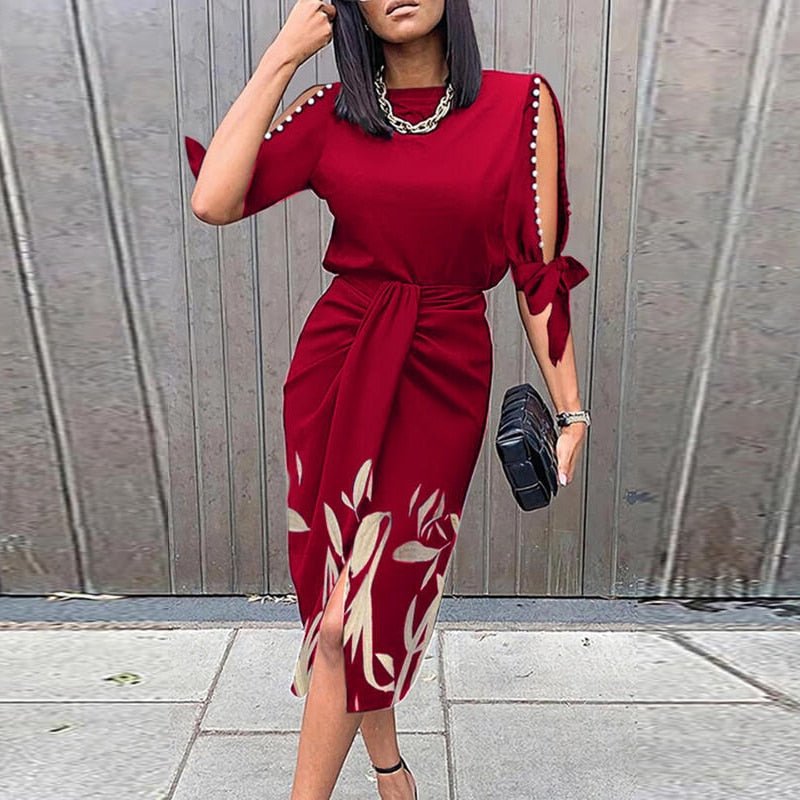 Charlotte - Elegant Women's Wedding Guest Dress with Tie Sleeves and Wrap Skirt