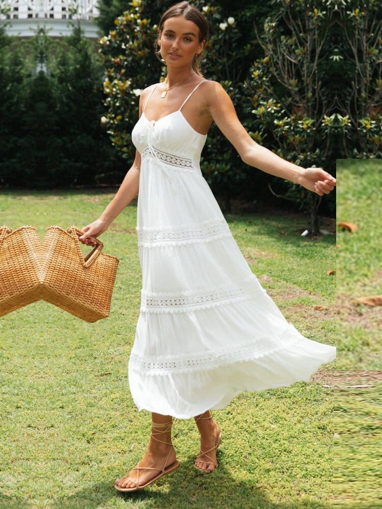 Ella - Boho Women's Wedding Guest Maxi Dress with Spaghetti Straps and Tiered Skirt