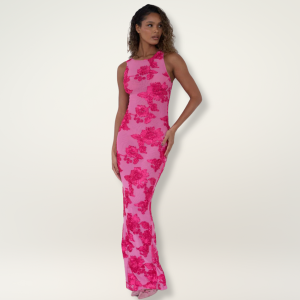 Emma - Elegant Women's Wedding Guest Dress with Floral Print and Maxi Length