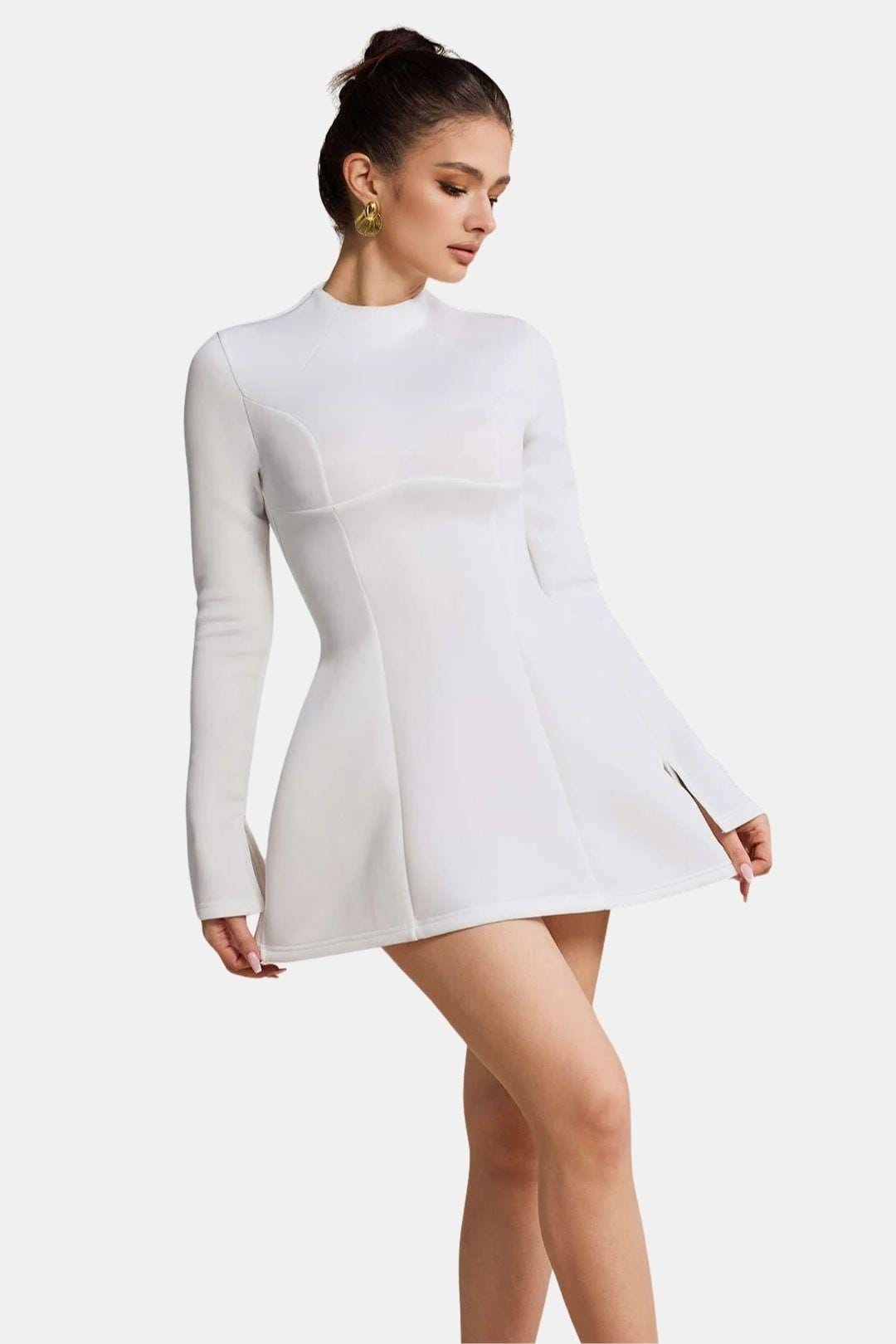 Emma - Elegant Women's Wedding Guest Dress with Mock Neck and Long Sleeves