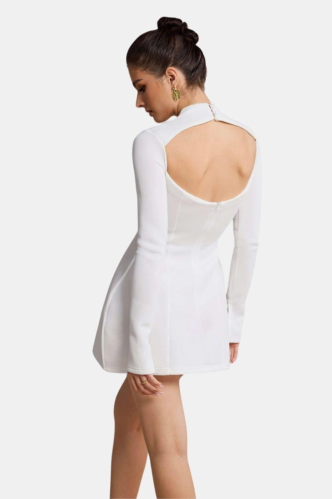 Emma - Elegant Women's Wedding Guest Dress with Mock Neck and Long Sleeves