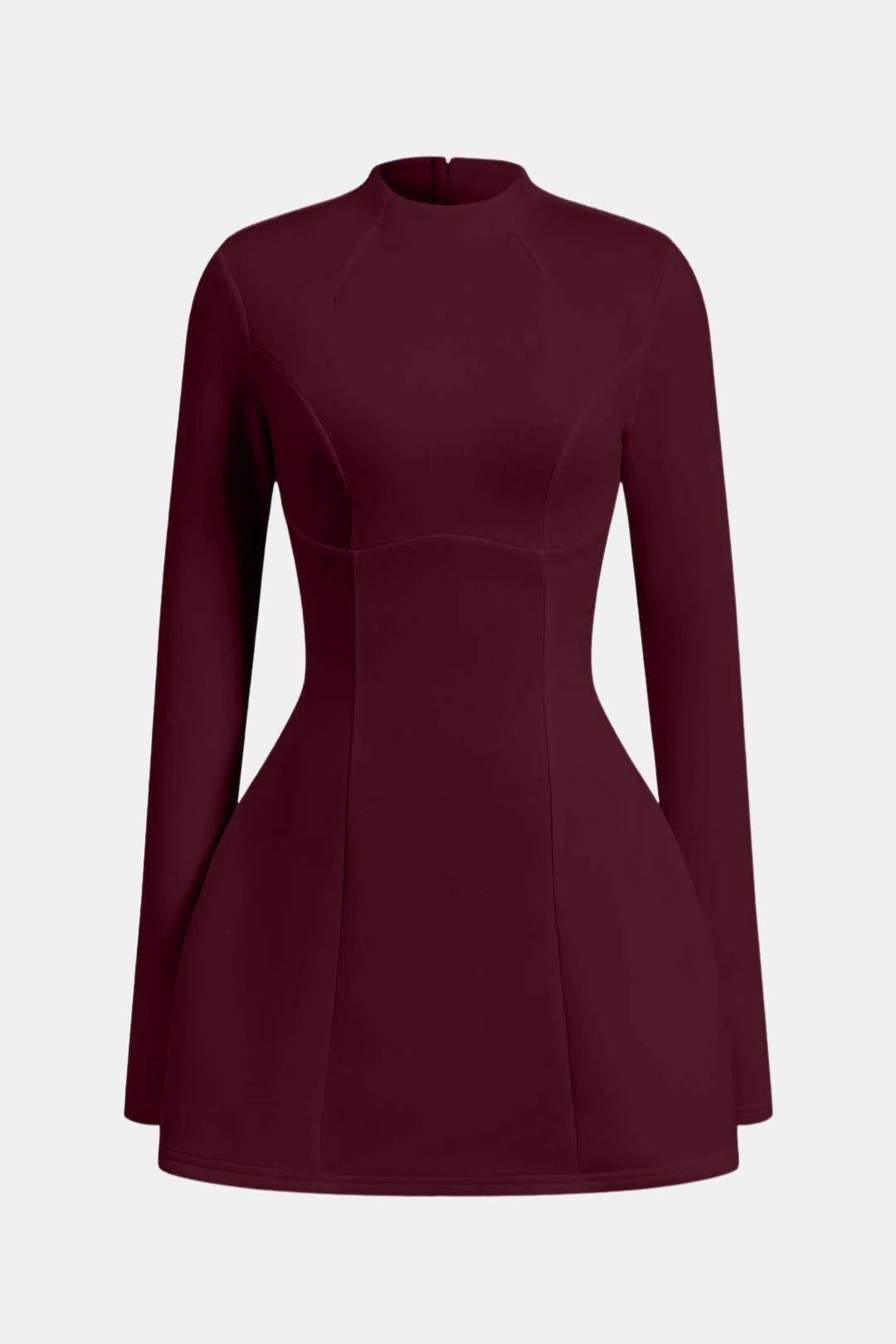 Emma - Elegant Women's Wedding Guest Dress with Mock Neck and Long Sleeves