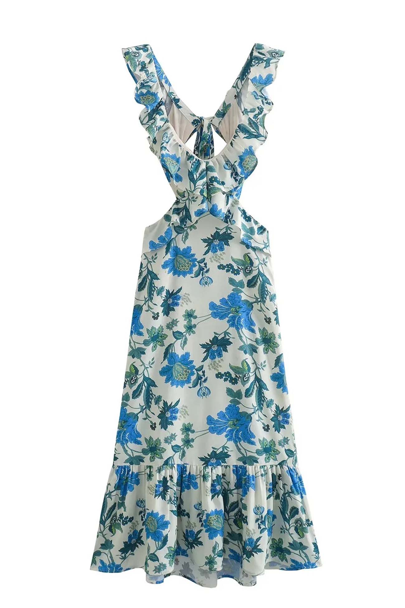 Emma - Flowy Women's Wedding Guest Maxi Dress with Ruffle Neckline and Floral Print
