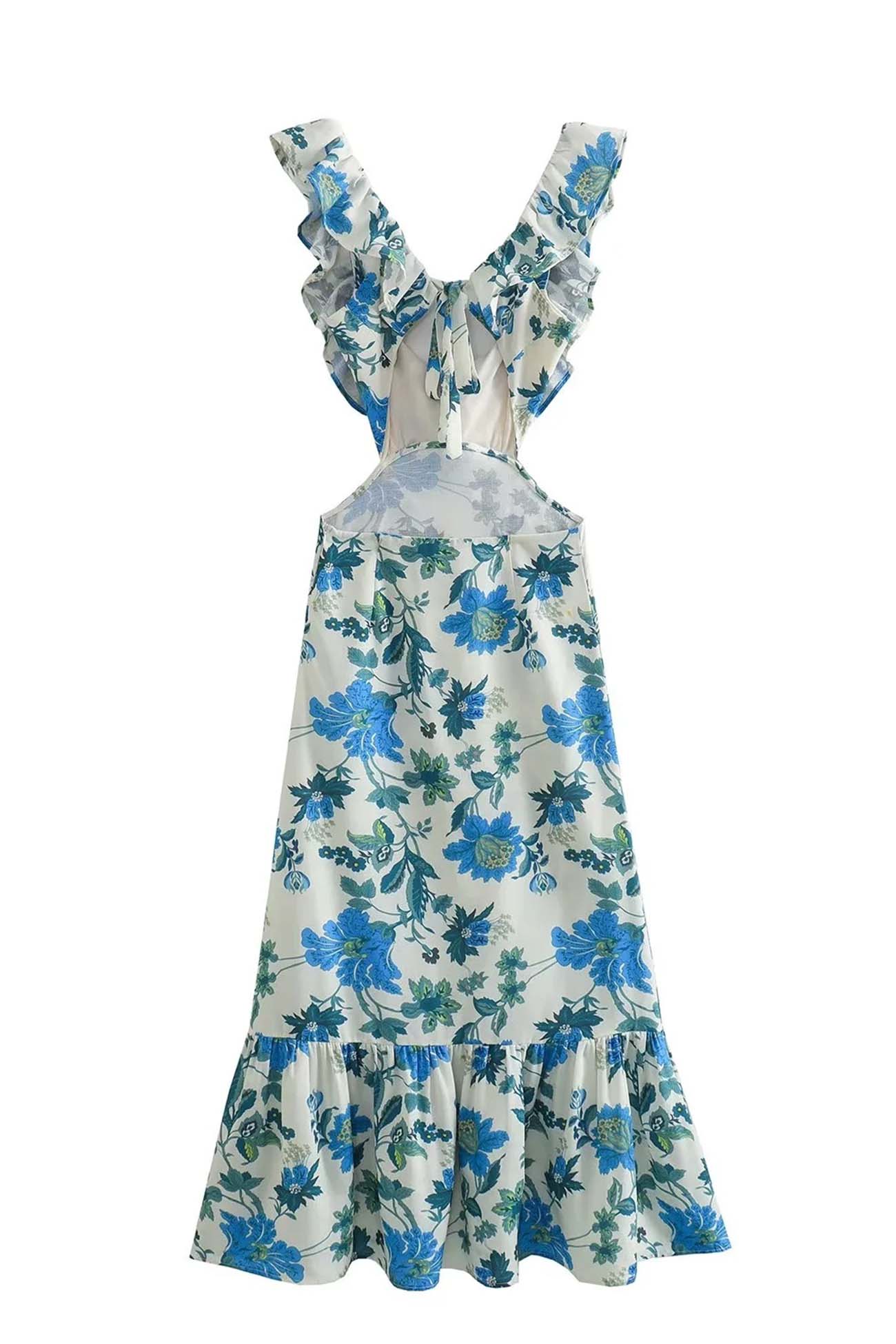 Emma - Flowy Women's Wedding Guest Maxi Dress with Ruffle Neckline and Floral Print