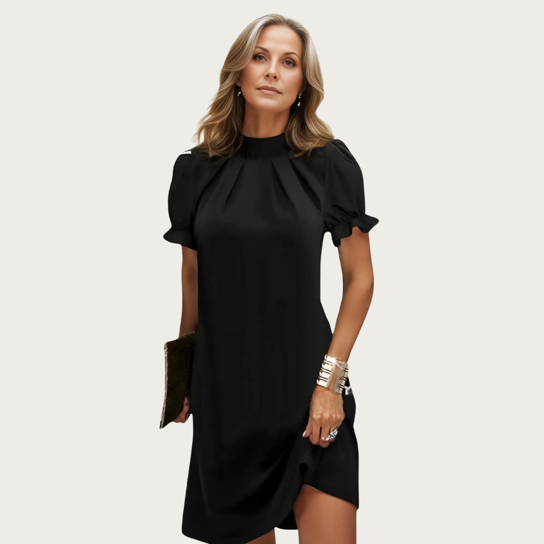Isabella - Chic Women's Wedding Guest Mini Dress with Mock Neck and Puff Sleeves