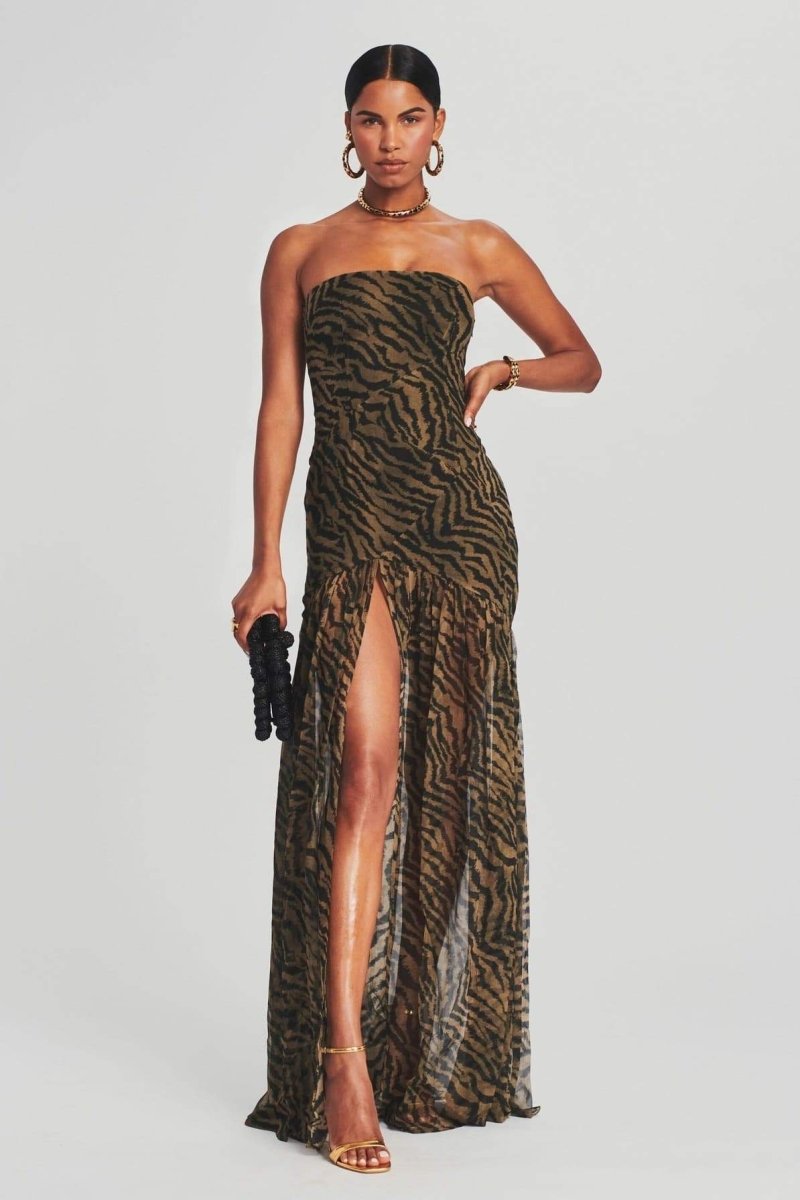 Jade - Sexy Women's Party Dress with Strapless Neckline and High Split Maxi Length