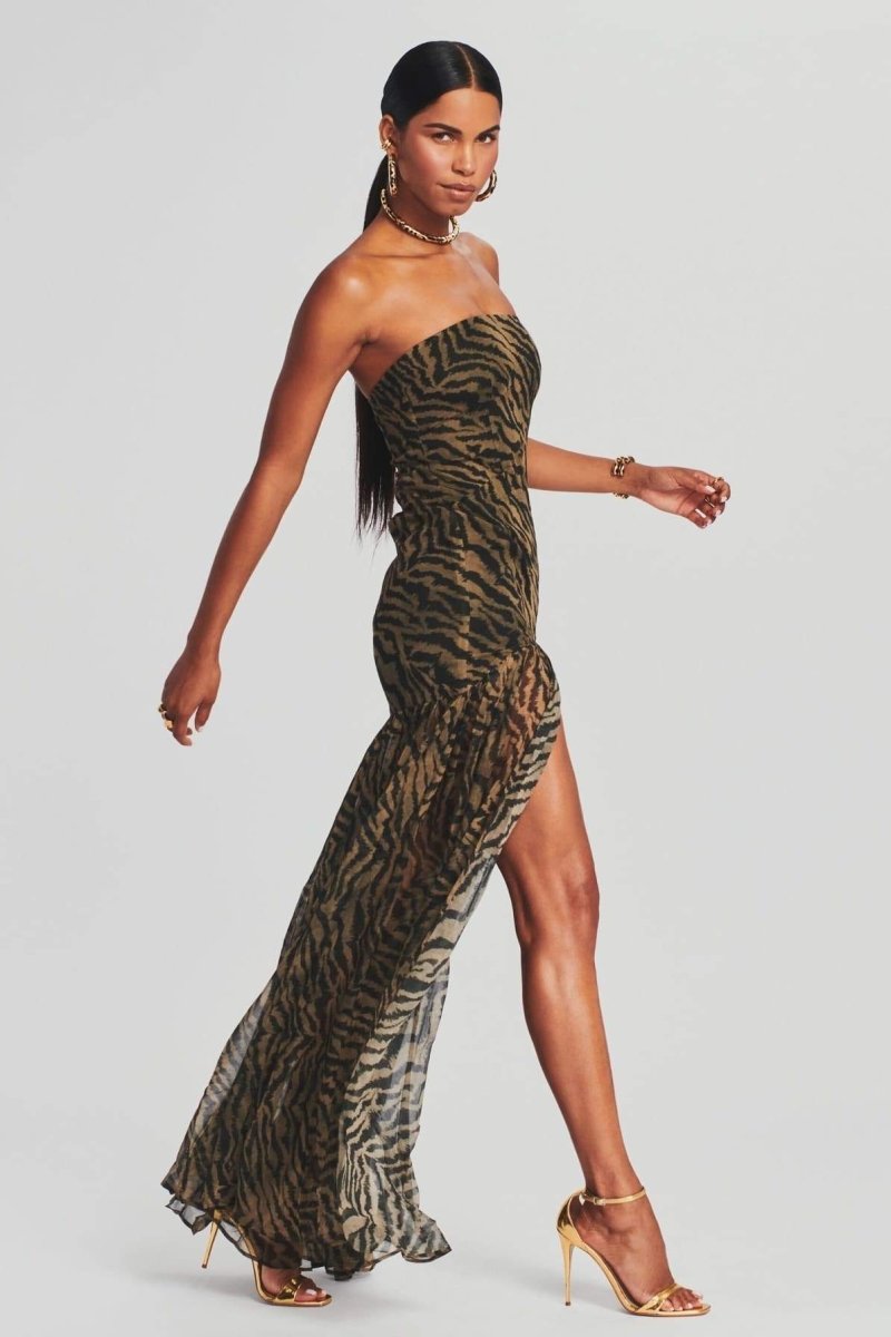Jade - Sexy Women's Party Dress with Strapless Neckline and High Split Maxi Length