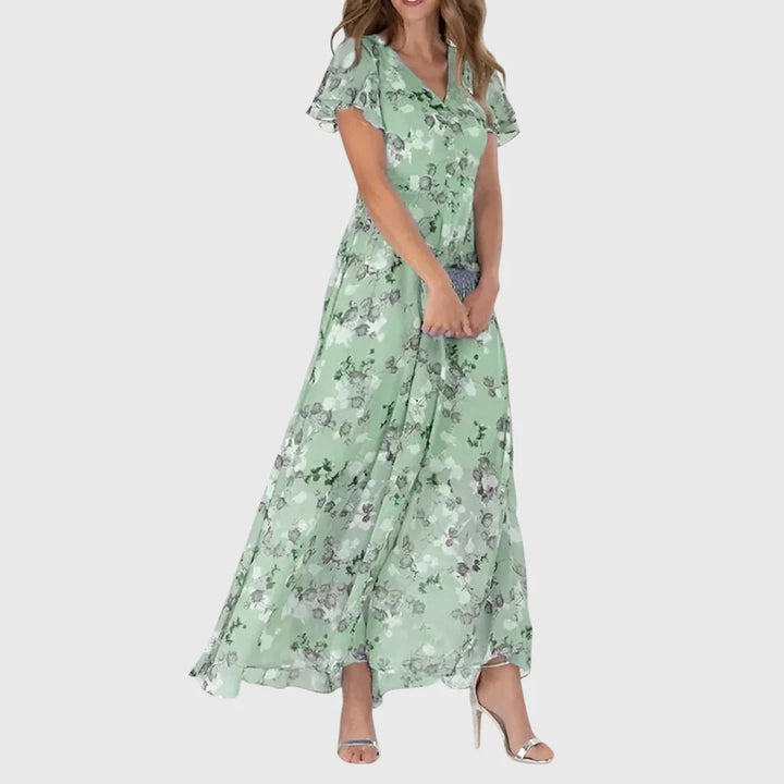 Mia - Flowy Floral Maxi Dress for Women with Flutter Sleeves and V-Neck
