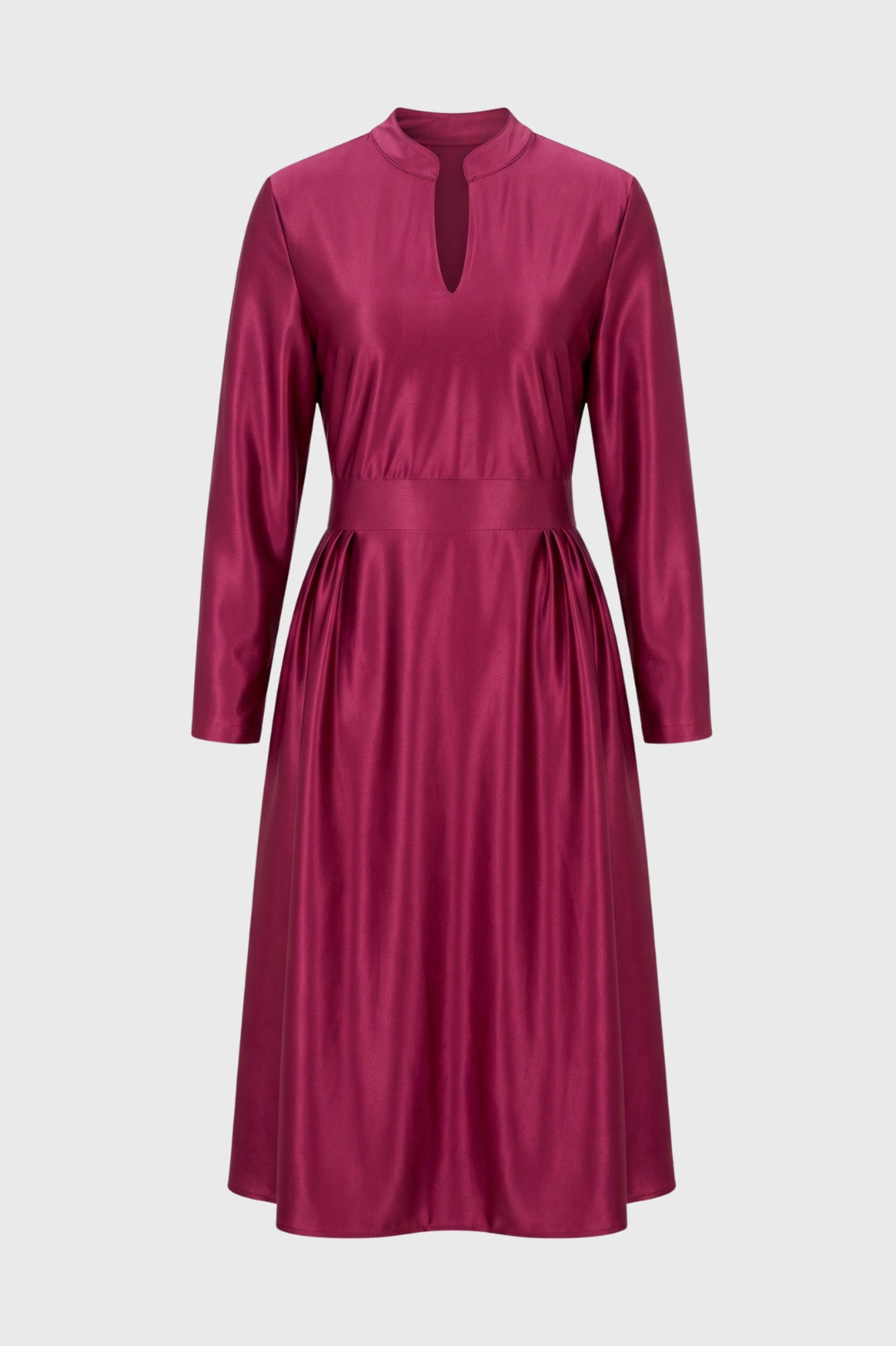 Midi Dress Women - Stand-Up Collar Keyhole | Long Sleeve