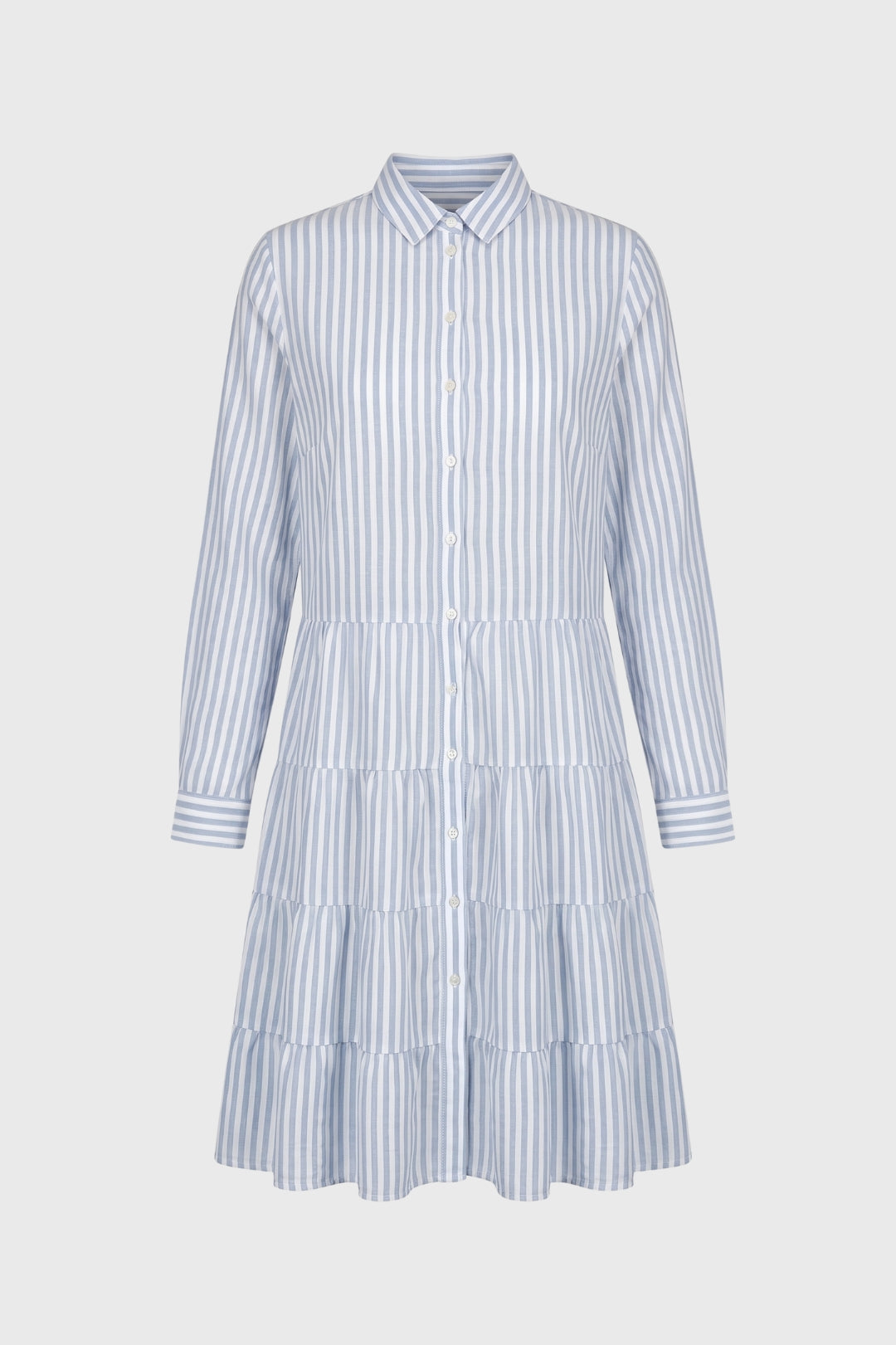 Midi Dress Women - Striped Button-Down | Tiered Collar Design