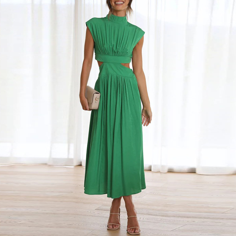 Olivia - Flowy Women's Wedding Guest Dress with Cutout Waist and Mock Neck