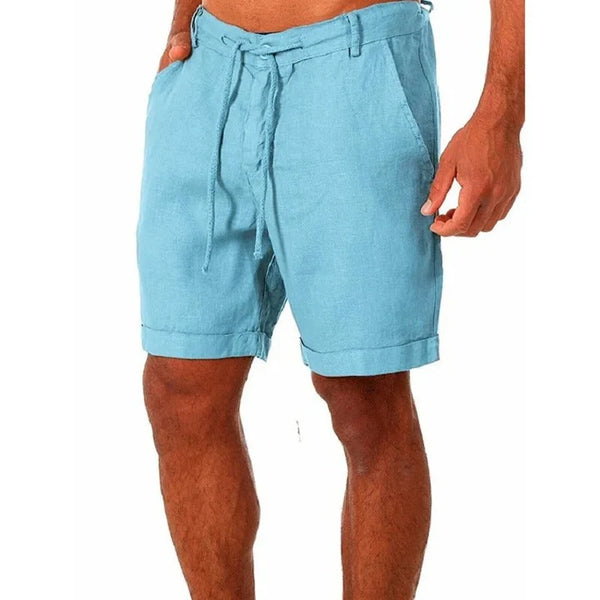 Mason - Casual Men's Linen Shorts with Drawstring Waist and Cuffed Hem
