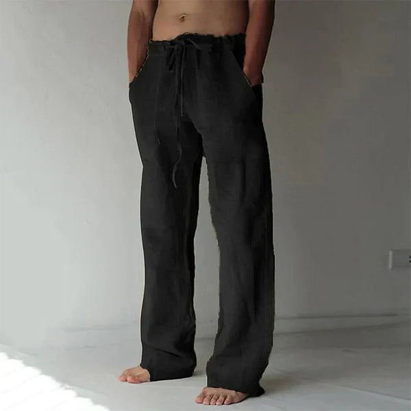 Owen - Relaxed Men's Linen Pants with Elasticated Drawstring Waist and Wide Straight Leg