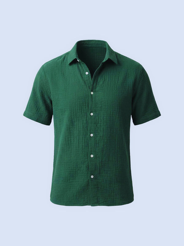 Owen - Smart Men's Cotton Linen Polo Shirt with Short Sleeves and Button Placket