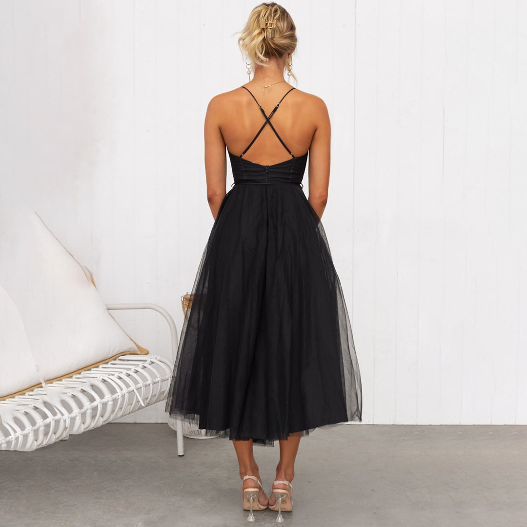 Penelope - Romantic Women's Wedding Guest Dress with Bustier Bodice and Tulle Midi Skirt