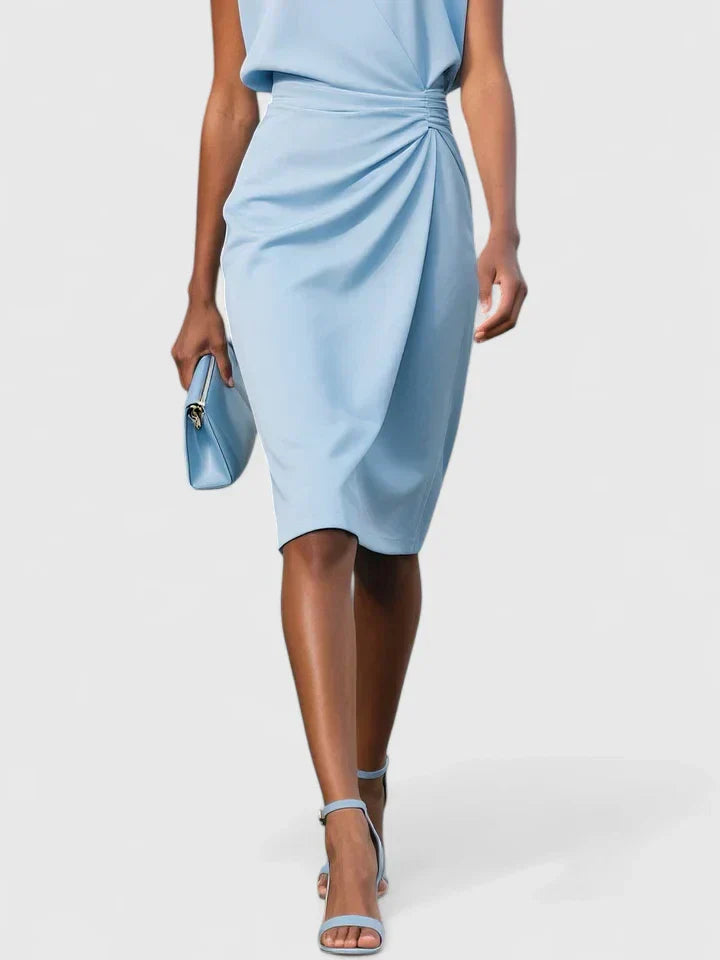 Scarlett - Chic Women's Wedding Guest Dress with Keyhole Neckline and Ruched Wrap Skirt