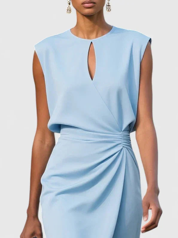 Scarlett - Chic Women's Wedding Guest Dress with Keyhole Neckline and Ruched Wrap Skirt