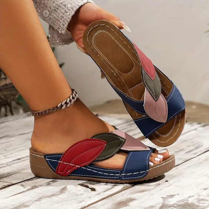 Scarlett - Orthopedic Sandals for Women with Leaf Patchwork Detail and Wedge Sole