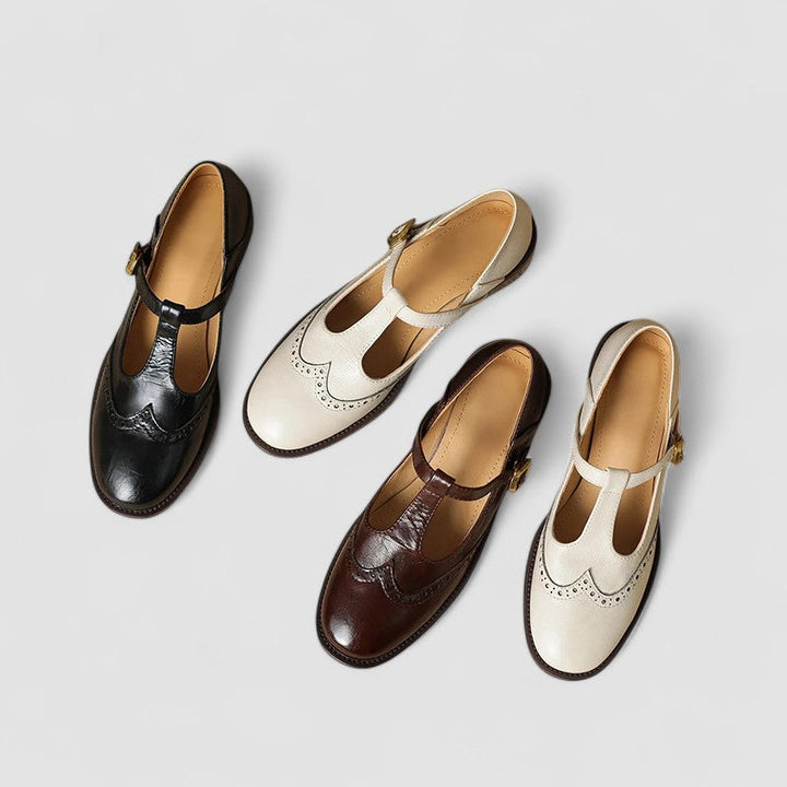 Emily - Orthopedic Mary Jane Shoes for Women with Brogue Detail and T-Bar Buckle