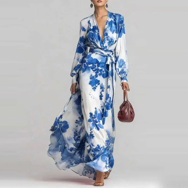 Sophia - Elegant Women's Wedding Guest Dress with Plunge Neck and Tie Waist