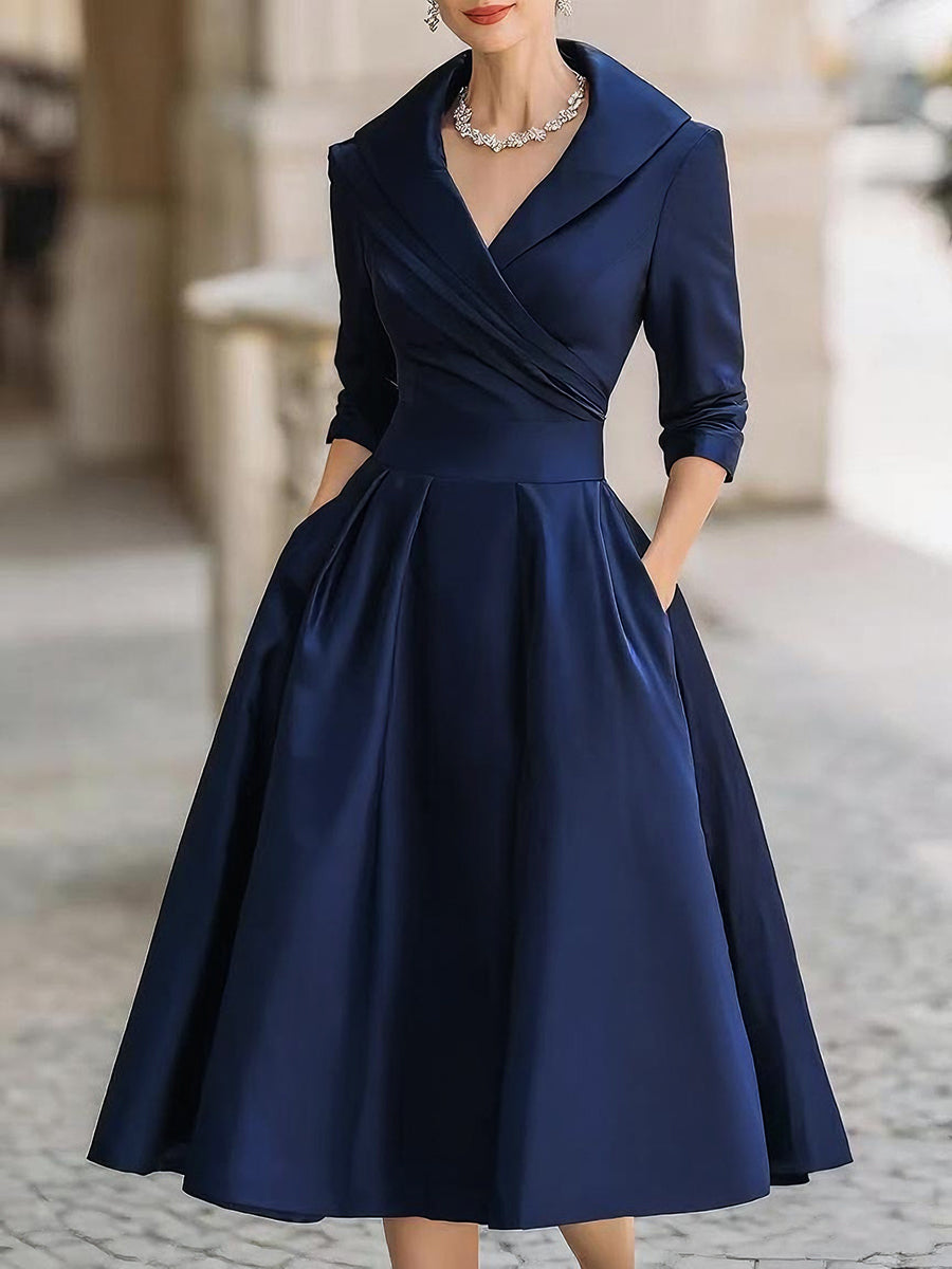 Sophia - Elegant Women's Wedding Guest Dress with Full A-Line Skirt and Wrap Bodice