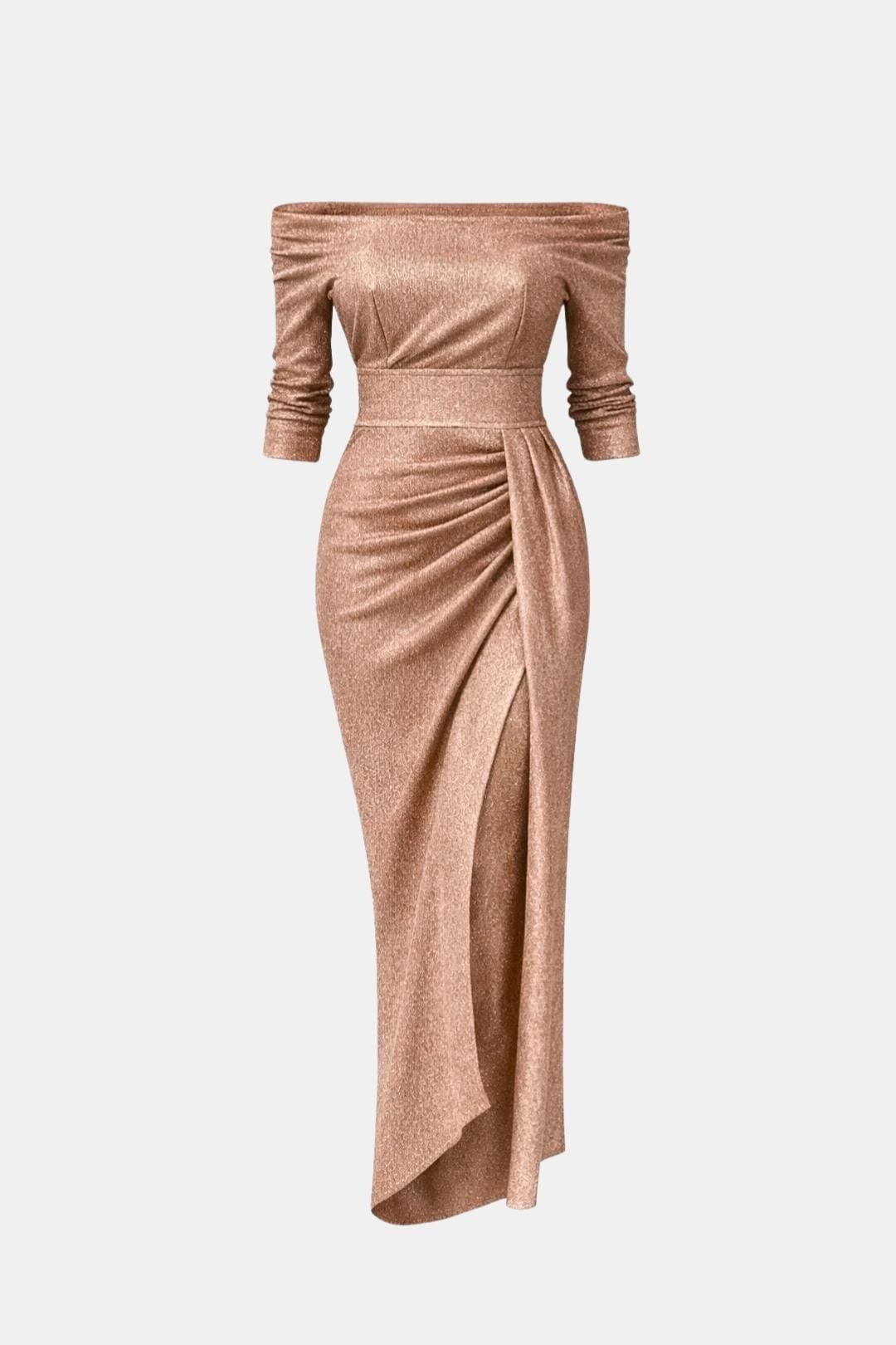 Sophia - Glam Women's Wedding Guest Dress with Off-Shoulder Neckline and Thigh Split