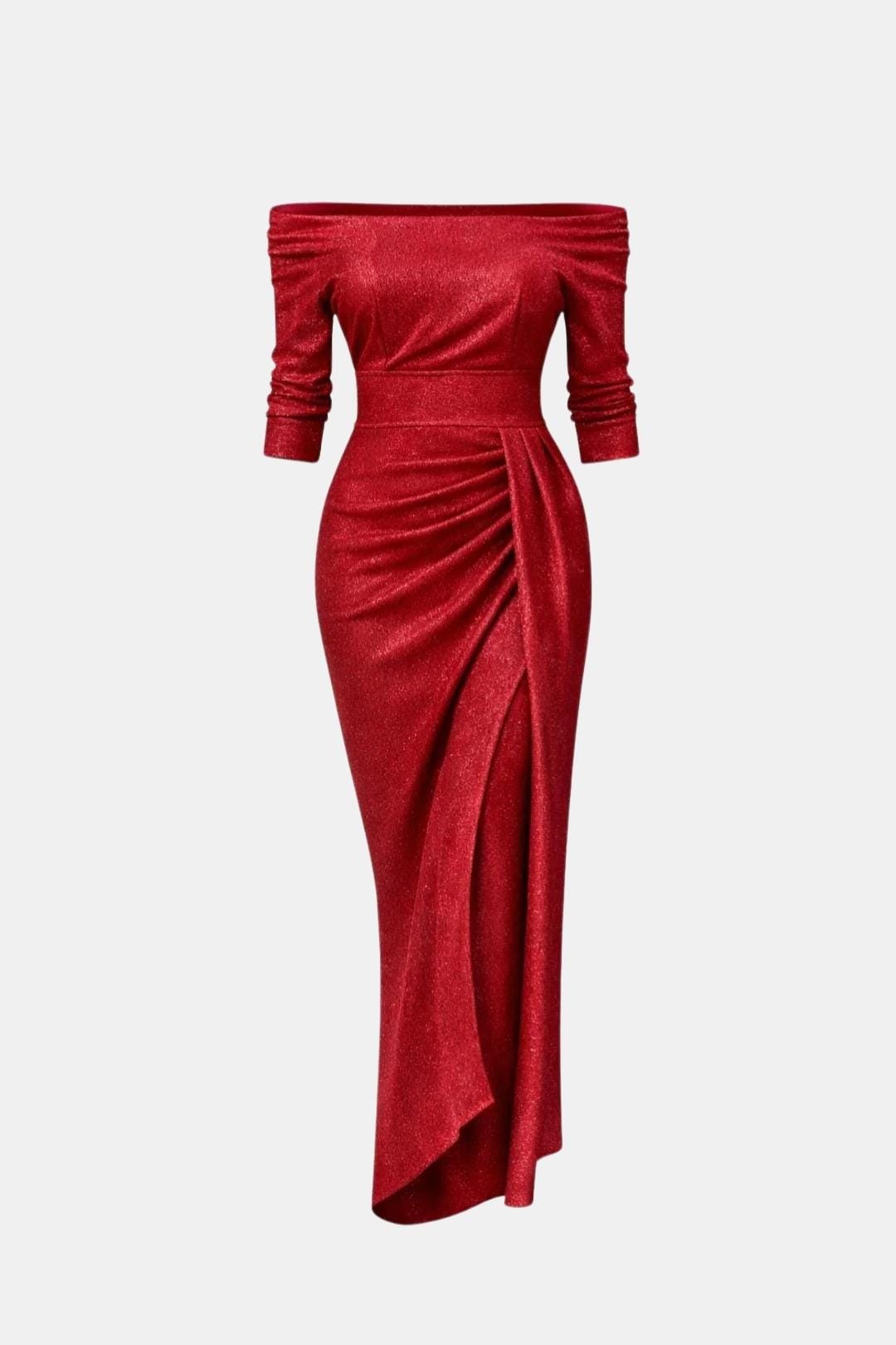 Sophia - Glam Women's Wedding Guest Dress with Off-Shoulder Neckline and Thigh Split