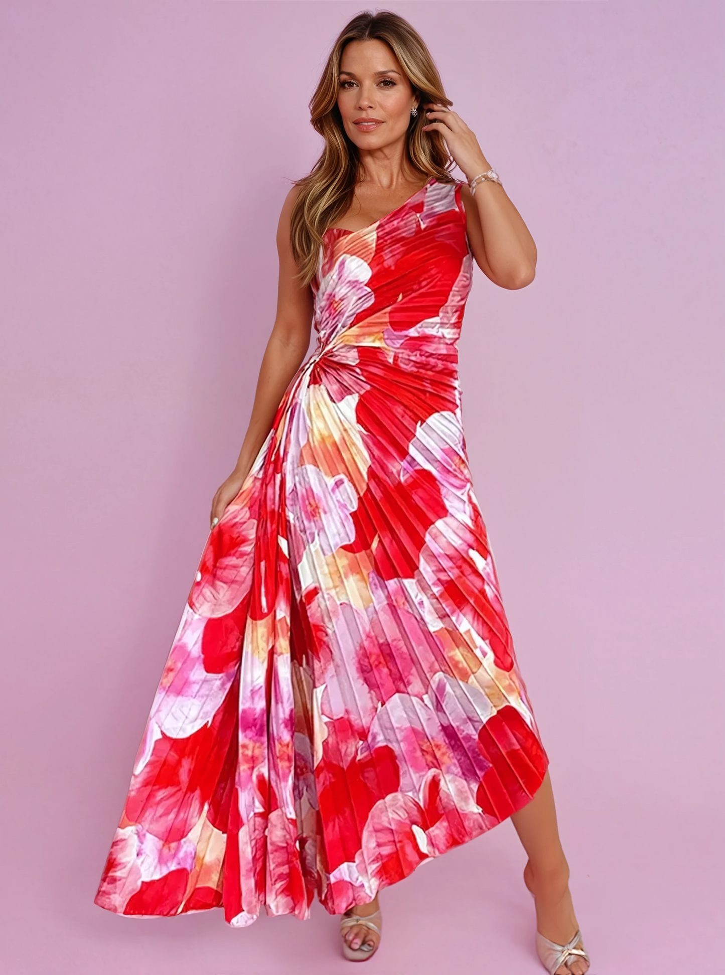 Vera - Flowy Women's Summer Dress with Twist Knot Front and Pleated Midi Length