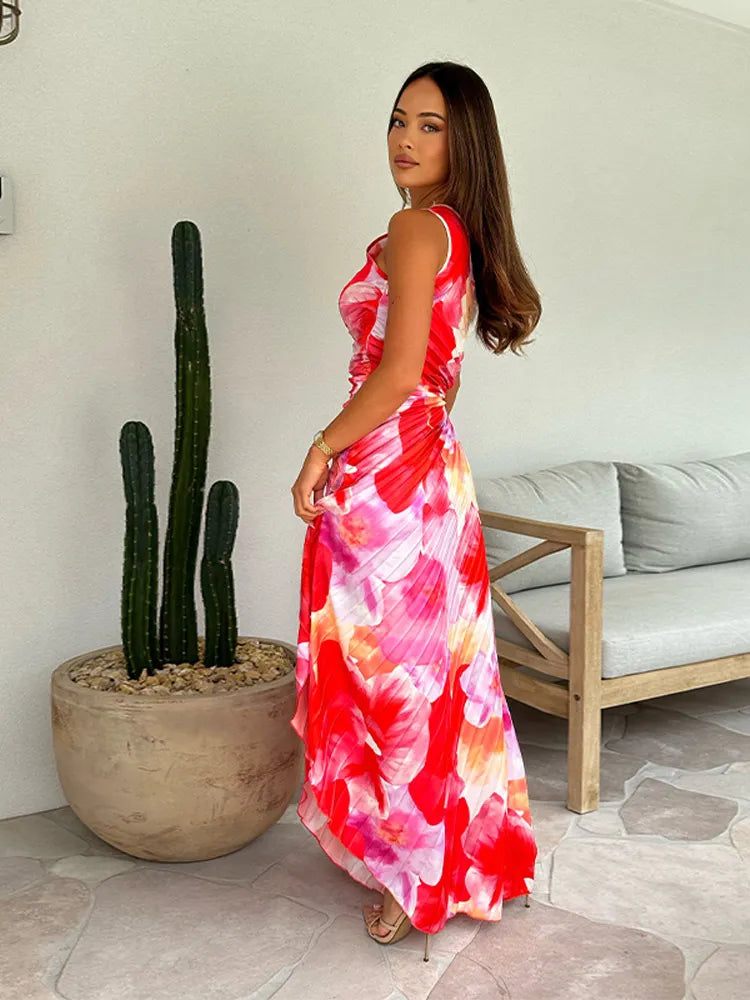 Vera - Flowy Women's Summer Dress with Twist Knot Front and Pleated Midi Length