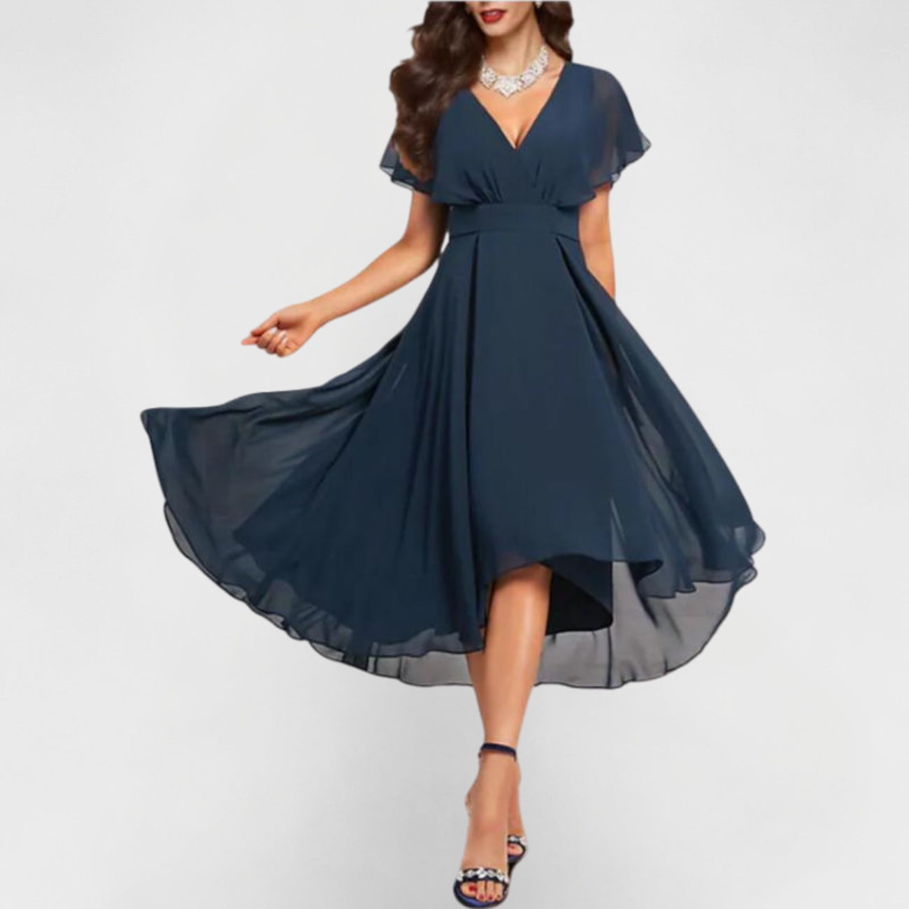 Zoe - Elegant Women's Wedding Guest Dress with Flutter Sleeves and Hi-Low Hem