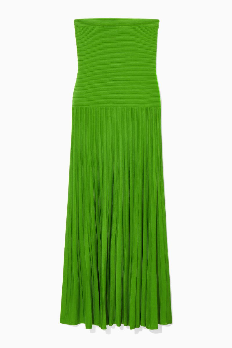 Zoe - Elegant Women's Wedding Guest Dress with Strapless Neckline and Pleated Maxi Skirt