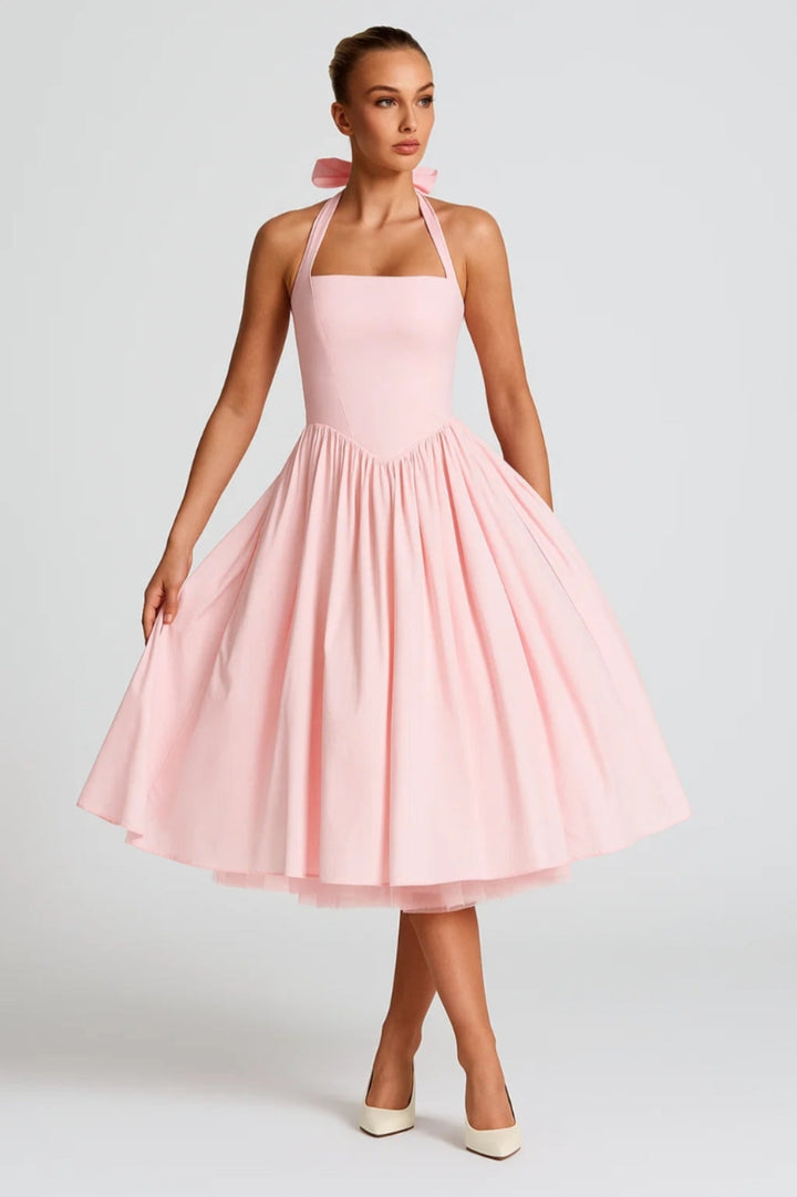 Midi Dress Women - Vintage Halter | Retro Fit-and-Flare