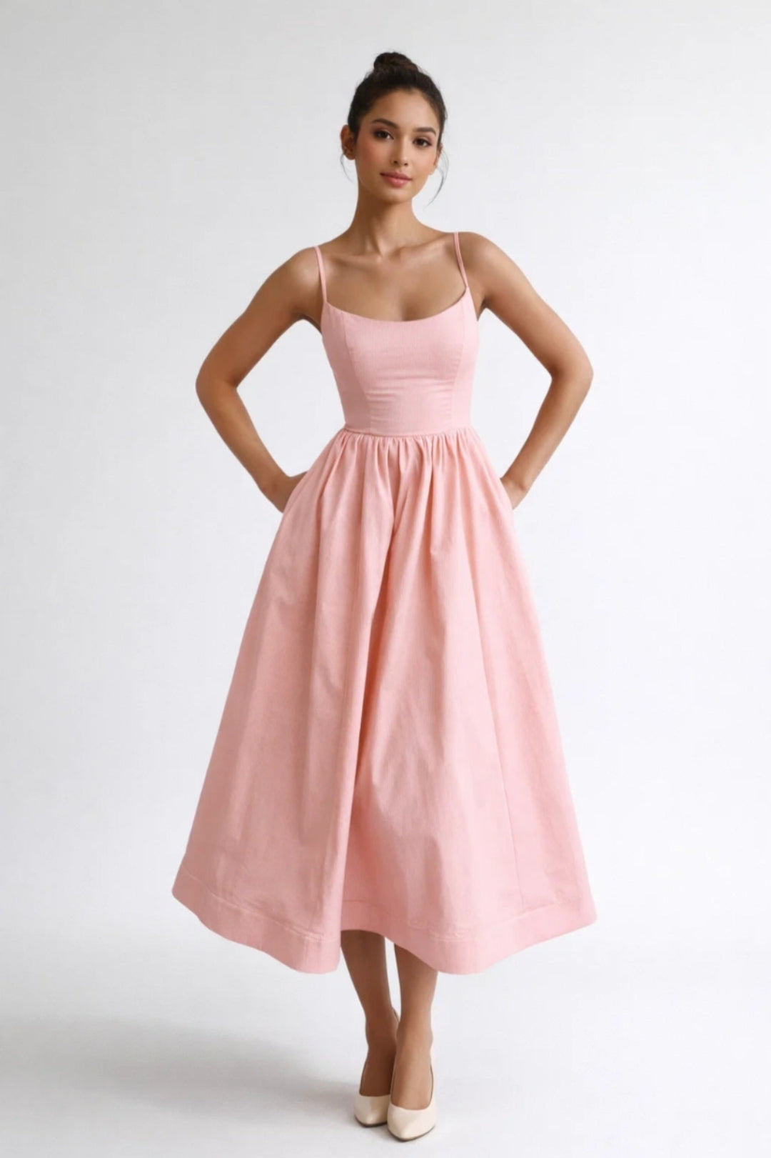 Midi Dress Women - Sleeveless Fit-and-Flare | Side Pockets