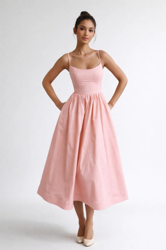 Midi Dress Women - Sleeveless Fit-and-Flare | Side Pockets