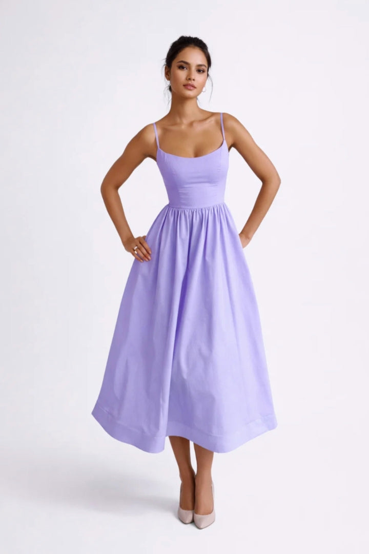 Midi Dress Women - Sleeveless Fit-and-Flare | Side Pockets